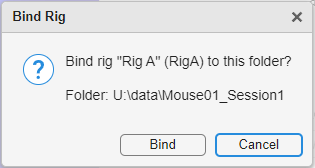 Bind Rig confirmation: Bind rig Rig A (RigA) to this folder, with the folder path, Bind and Cancel