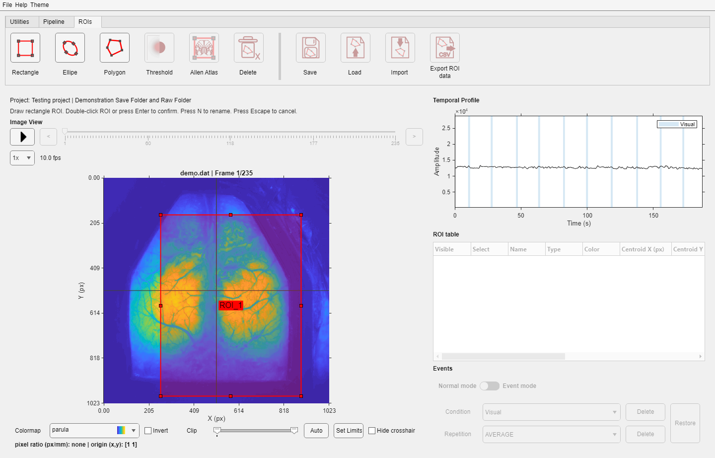 Rectangle ROI being drawn in DataViewer